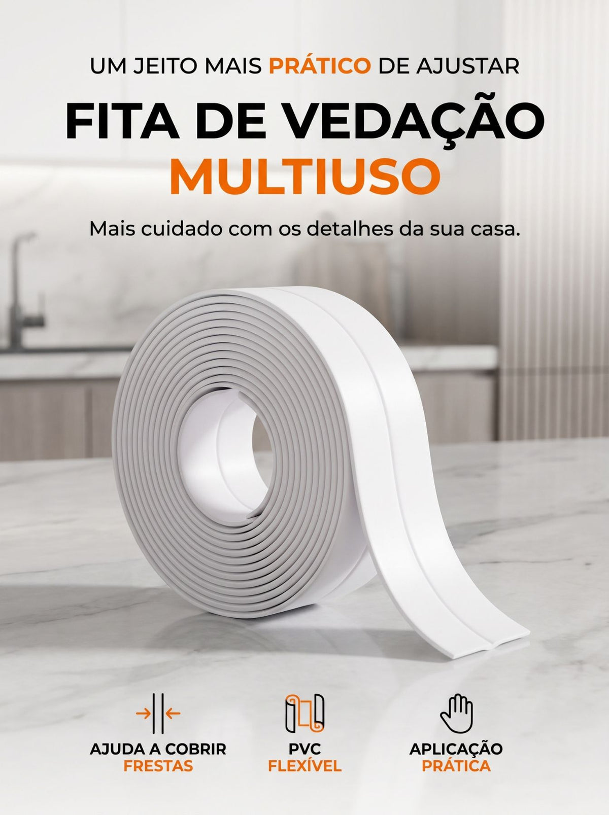 Fita Vedadora Multiuso para Forro de PVC, Pia e Banheiro | 10M, 5M, 3M